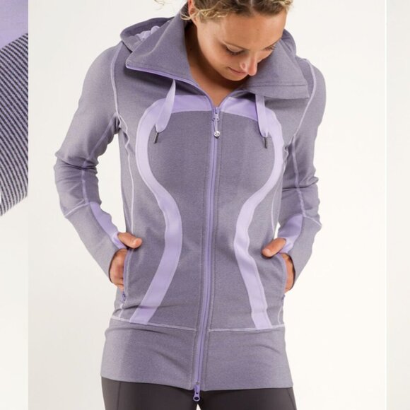 Lululemon Stride Jacket *Brushed Lilac Heathered Coal Wee Stripe Sz 8 Yoga Cozy - Picture 1 of 7